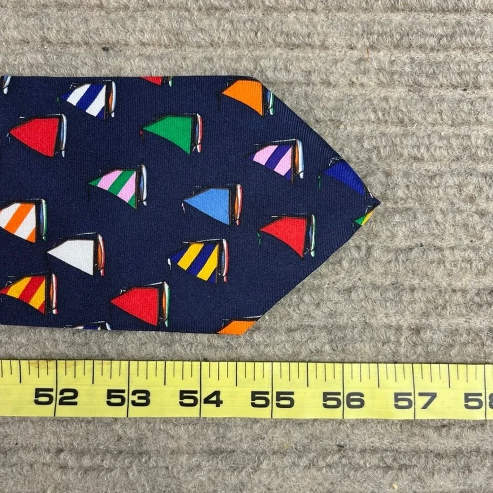Alynn Neckwear Eric Holch Rainbow Fleet Sailboat Silk Tie Navy Blue Nautical